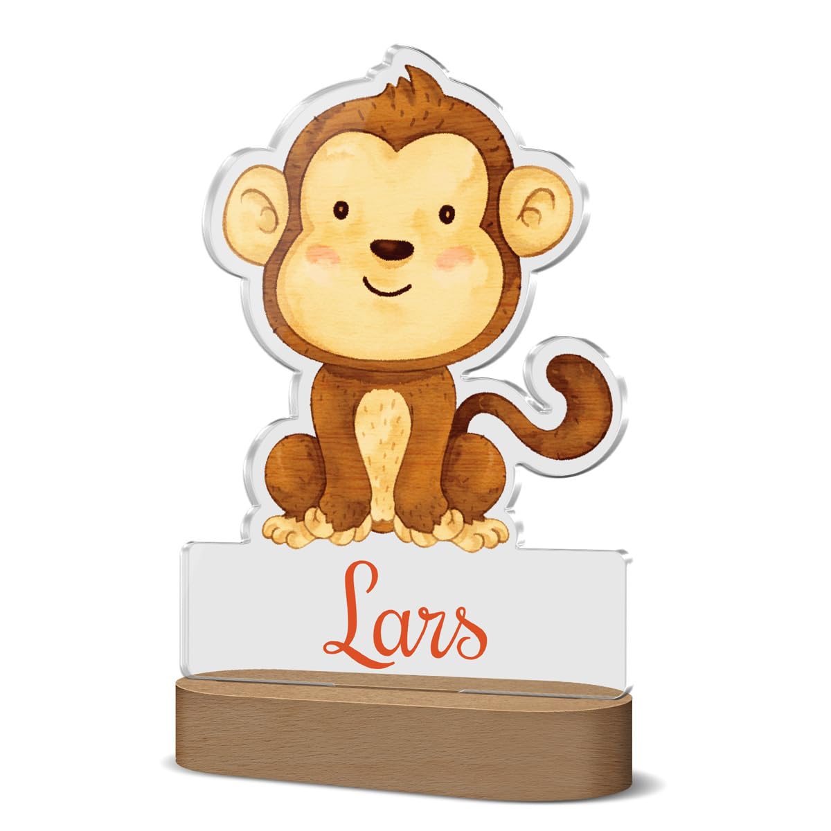 Нічник CHRISCK design Snooze Light Monkey LED з індивідуальним друком акрилове скло і дерев'яна база з USB-кабелем, фото №1 Нічник CHRISCK design Snooze Light Monkey LED з індивідуальним друком акрилове скло і дерев'яна база з USB-кабелем, фото №1