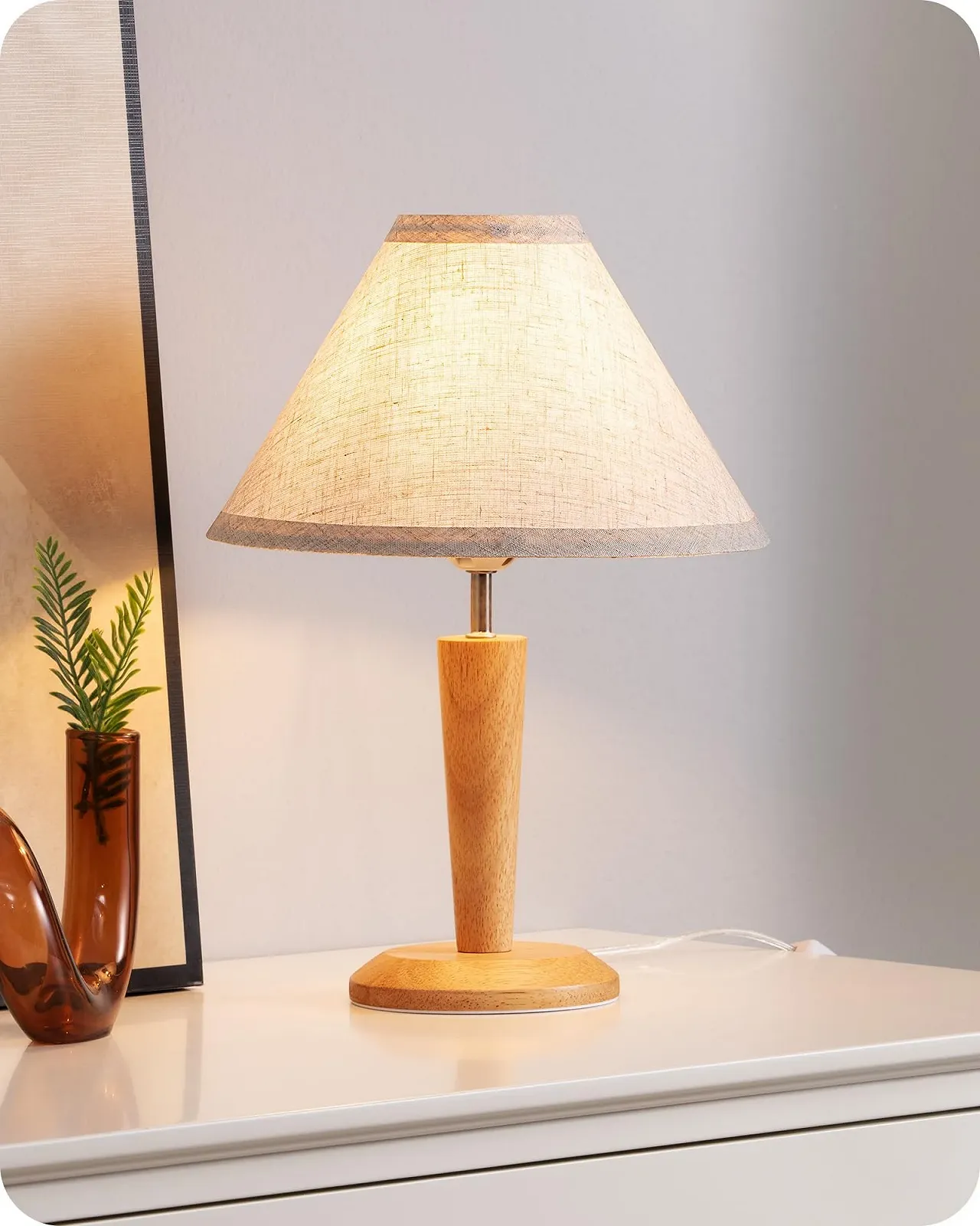 Настільна лампа EDISHINE Wooden 2700 K вінтажна, дерев'яна з лляним абажуром, цоколь E27, 34 см, з лампою 4 Вт., фото №1