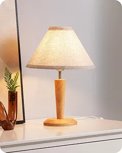 Настільна лампа EDISHINE Wooden 2700 K вінтажна, дерев'яна з лляним абажуром, цоколь E27, 34 см, з лампою 4 Вт. - Фото 1