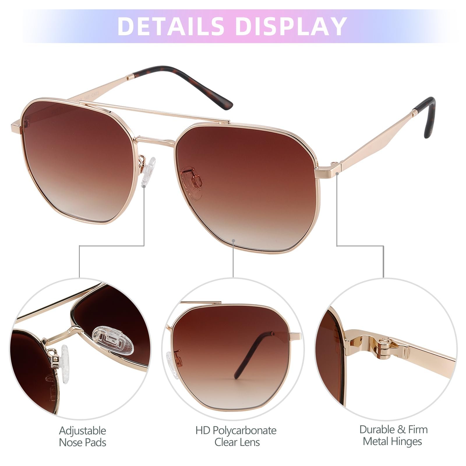 Солнцезащитные очки Авиаторы Квадратные JOOX Большие для Мужчин и Женщин, UV400, фото №3