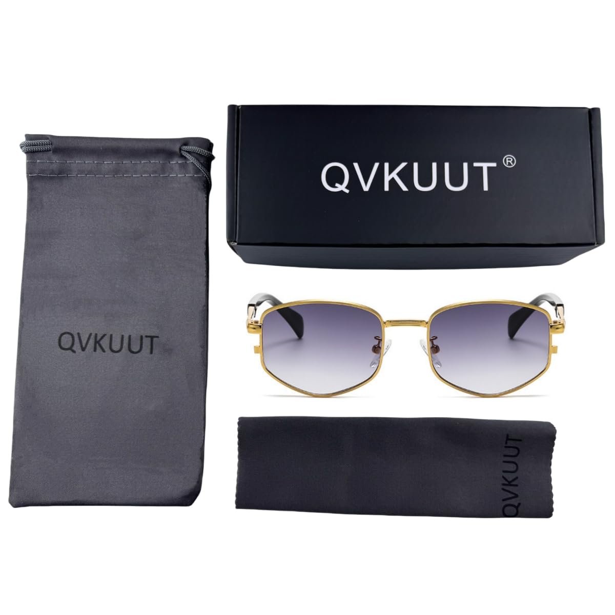 Класичні прямокутні сонцезахисні окуляри QVKUUT Ретро Металева оправа для чоловіків і жінок, фото №4