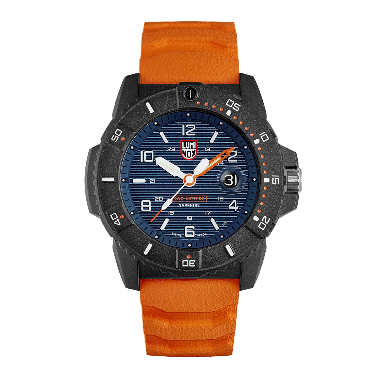 Годинник Luminox Navy Seal XS.3603 для чоловіків 45 мм у помаранчевому/синьому з відображенням дати, водонепроникний на 200 м, сапфірове скло, чорний, серія Sea, фото №1