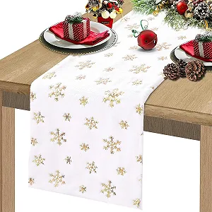 Купити Скатертина-доріжка Christmas Snowflake Faux Fur 35 x 120 см Біло-золотава - Фото 1 Скатертина-доріжка Christmas Snowflake Faux Fur 35 x 120 см Біло-золотава - Фото 1