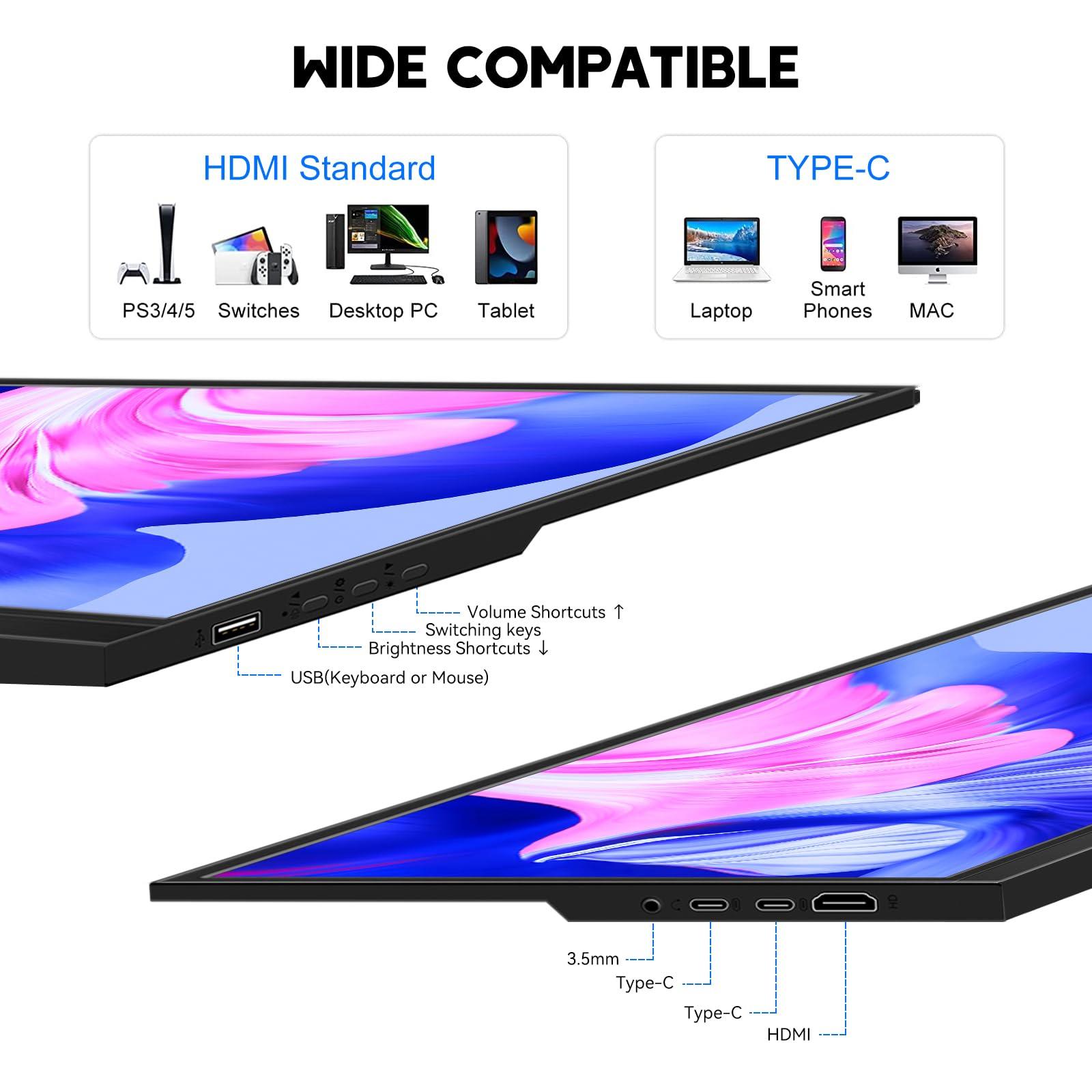 Монитор Портативный Сенсорный 14 Дюймов FHD 1920 x 1080 USB-C HDMI IPS HDR Plug & Play, фото №2