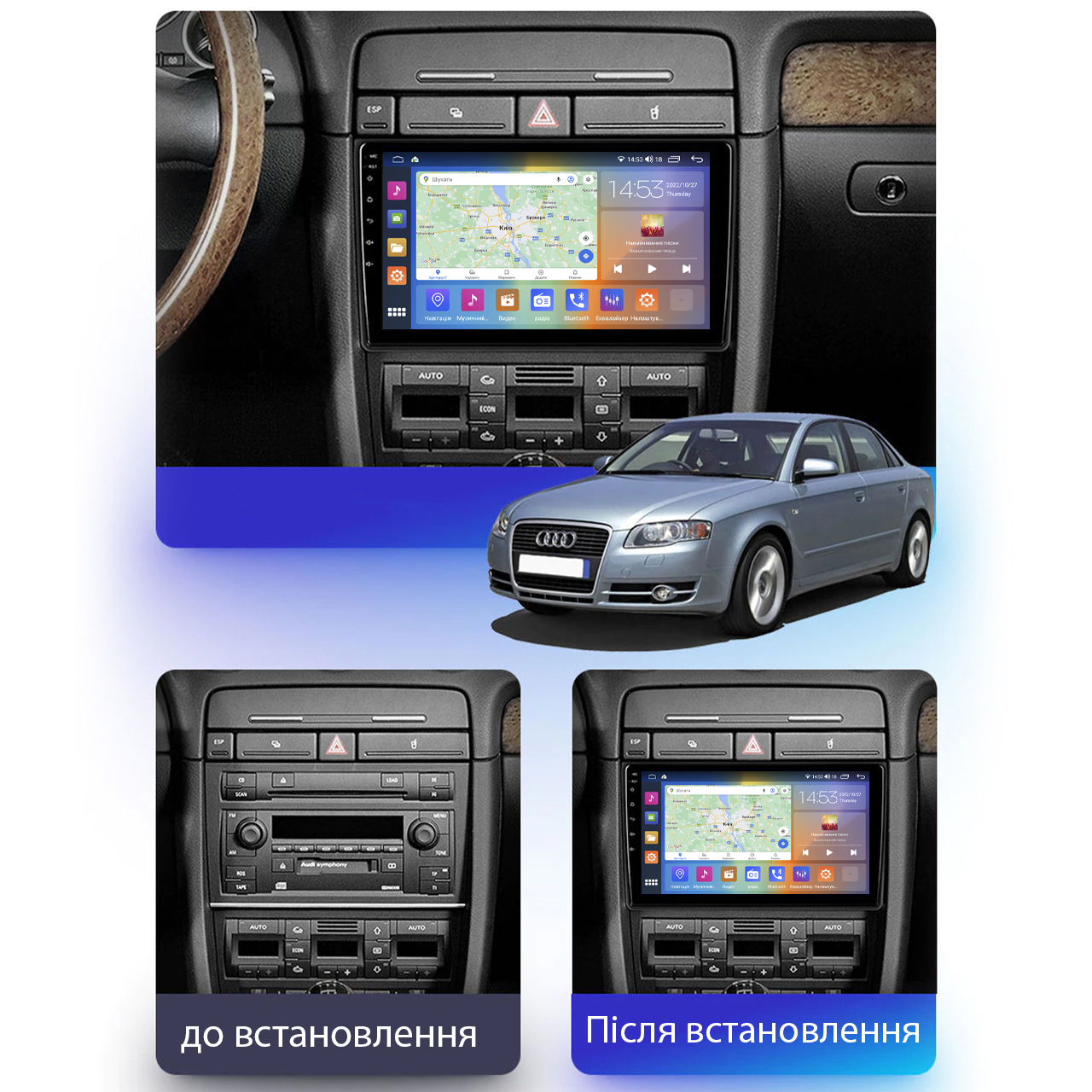 Штатна магнітола Lesko для Audi A6 allroad I C5 2000-2006 екран 9 4/64Gb CarPlay 4G Wi-Fi GPS Prime, фото №3