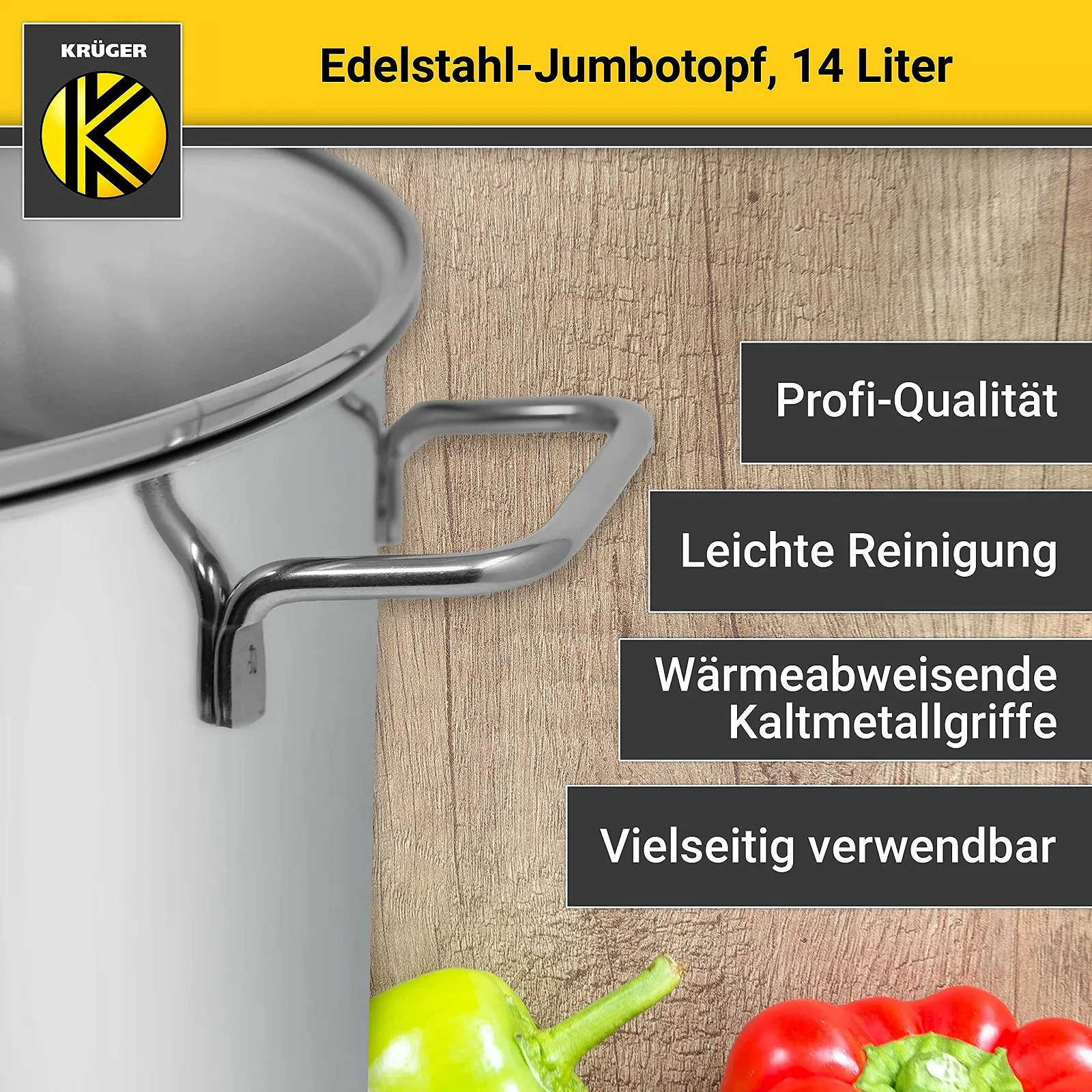 Кастрюля Krüger Jumbo из нержавеющей стали с крышкой для наблюдения за приготовлением пищи, фото №4 Кастрюля Krüger Jumbo из нержавеющей стали с крышкой для наблюдения за приготовлением пищи, фото №4
