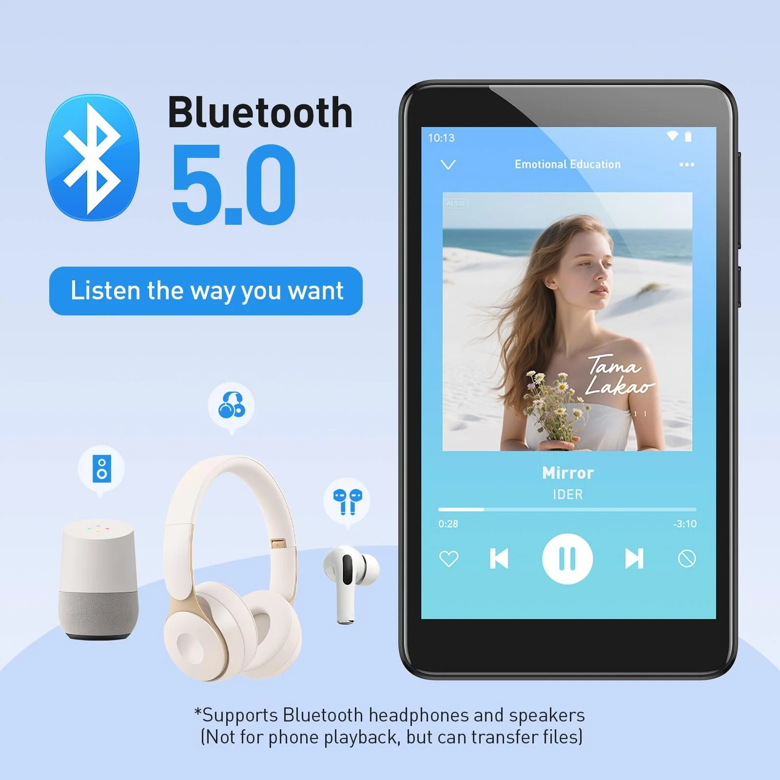 MP3-плеер AGPTEK 96GB с Bluetooth и WiFi, 4-дюймовый сенсорный экран, Android 14, MP4, поддержка Audible, приложения, FM-радио, Amazon Music, до 1 TB, черный, фото №5