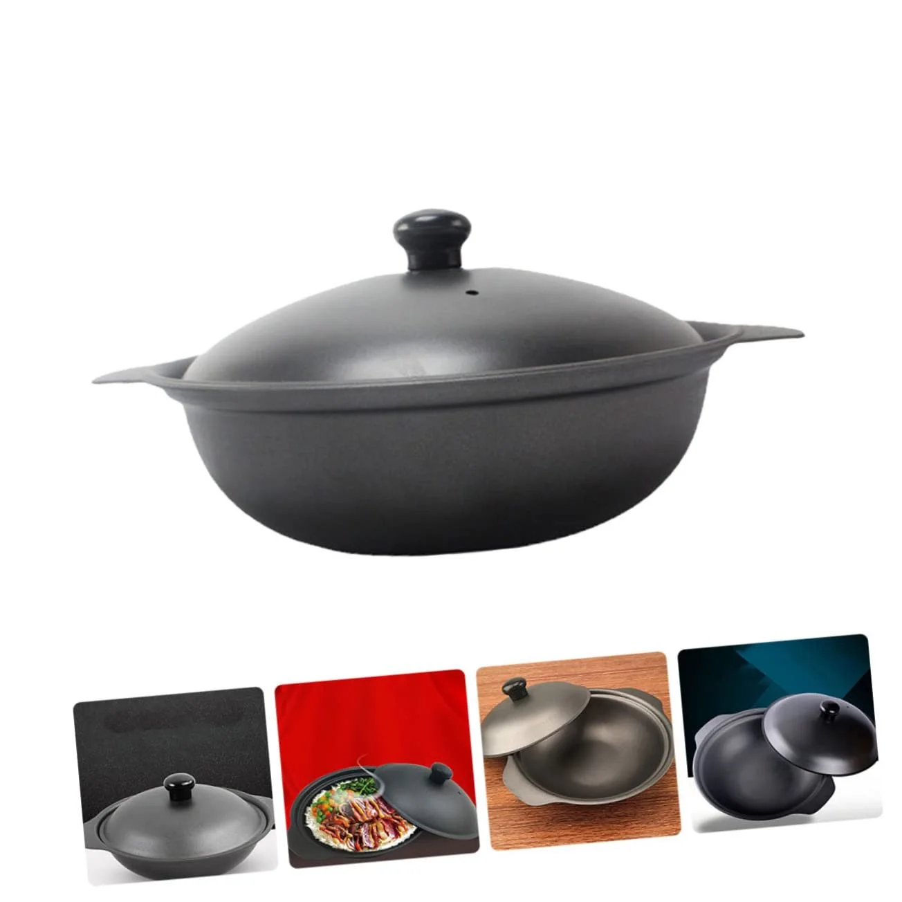 Горшок для запекания Чугунный Желтый с чугунной крышкой, фото №6