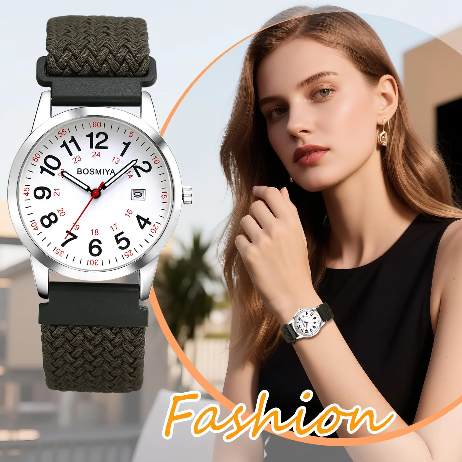 Эластичные плетеные часы для медсестры Oidea: 12/24-часовое военное время, день, дата, легко читаемые аналоговые часы, фото №7 Эластичные плетеные часы для медсестры Oidea: 12/24-часовое военное время, день, дата, легко читаемые аналоговые часы, фото №7