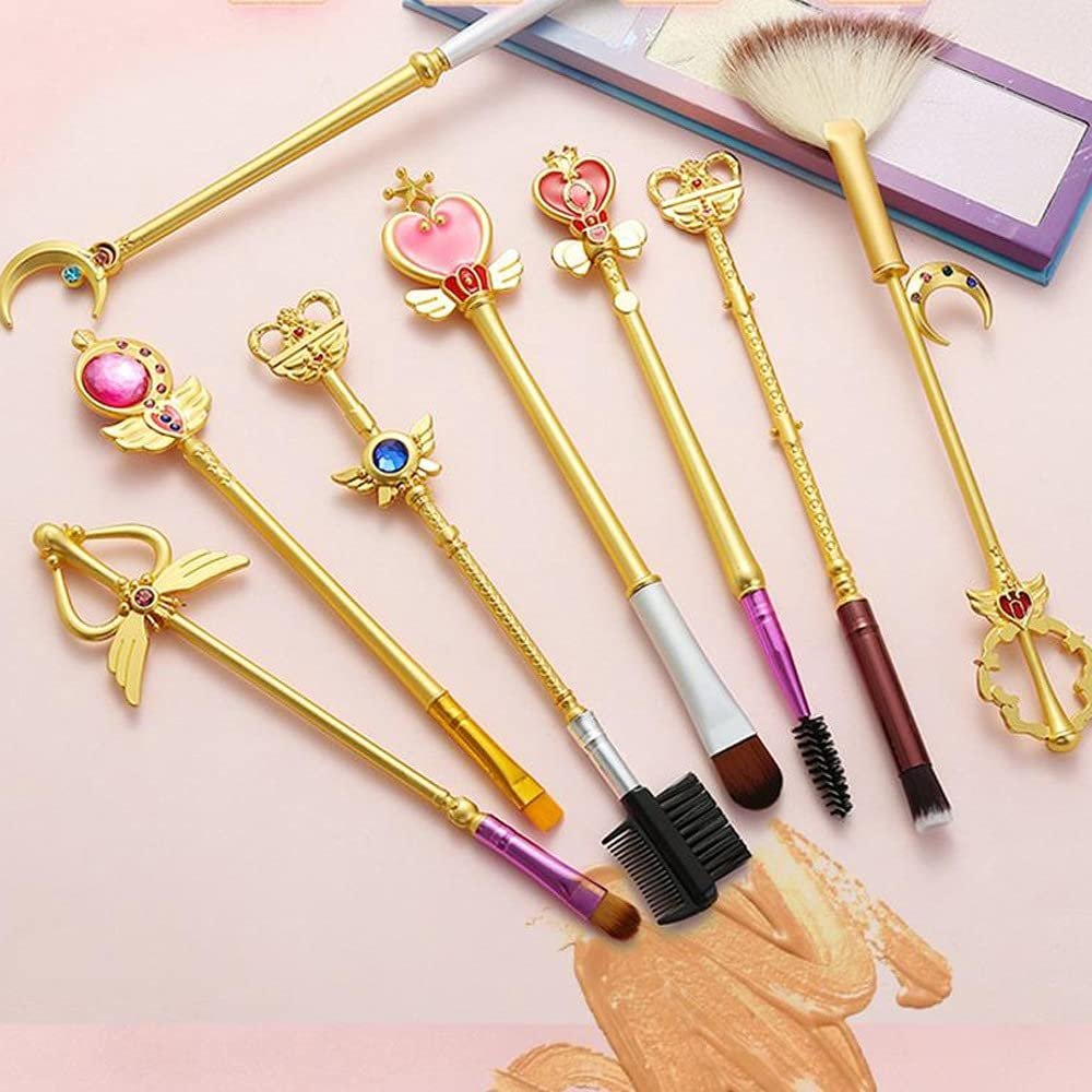 Набір кистей для макіяжу LXWLXDF Sailor Moon 8 шт, Gold/Rose Gold Cardcaptor Cherry Blossom з рожевою сумкою, фото №5