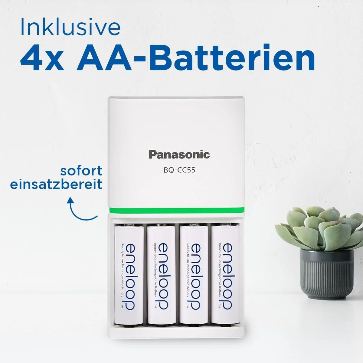 Зарядний пристрій eneloop SmartPlus для 1-4 AA/AAA NI-MH акумуляторів, 1.5 години час заряджання, включає 4 eneloop AA акумулятори (2000 mAh), фото №2