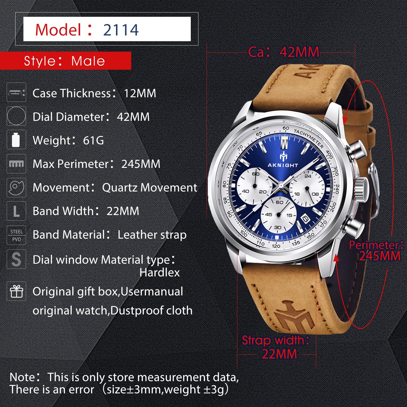 Годинник AKNIGHT Chronograph Нержавіюча Сталь Водонепроникний Аналоговий Кварцовий Чоловічий, фото №3 Годинник AKNIGHT Chronograph Нержавіюча Сталь Водонепроникний Аналоговий Кварцовий Чоловічий, фото №3