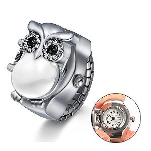 Кольцо-часы JewelryWe Женские Аналоговые Кварцевые Часы-кольцо Эластичное Кольцо из нержавеющей стали Декоративная сова Белый Черный Красный synthetic.ua - Фото 1