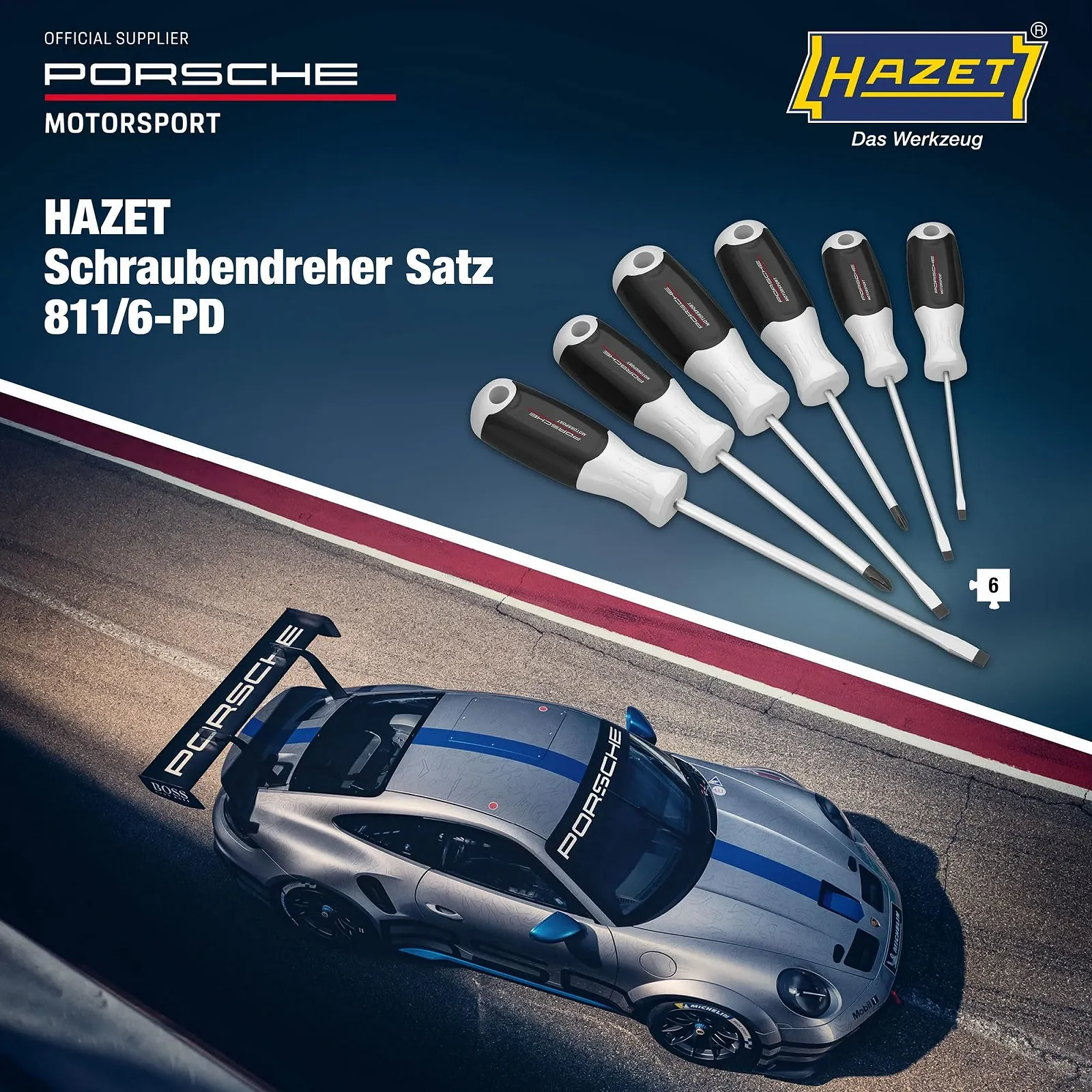 Набір викруток HAZET Porsche Motorsport Edition 811/6-PD 6 предметів PH SL 3-компонентна рукоятка, фото №2