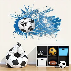 3D-наклейка на стіну ANHUIB Футбольний м'яч Прорив Синя - Фото 1