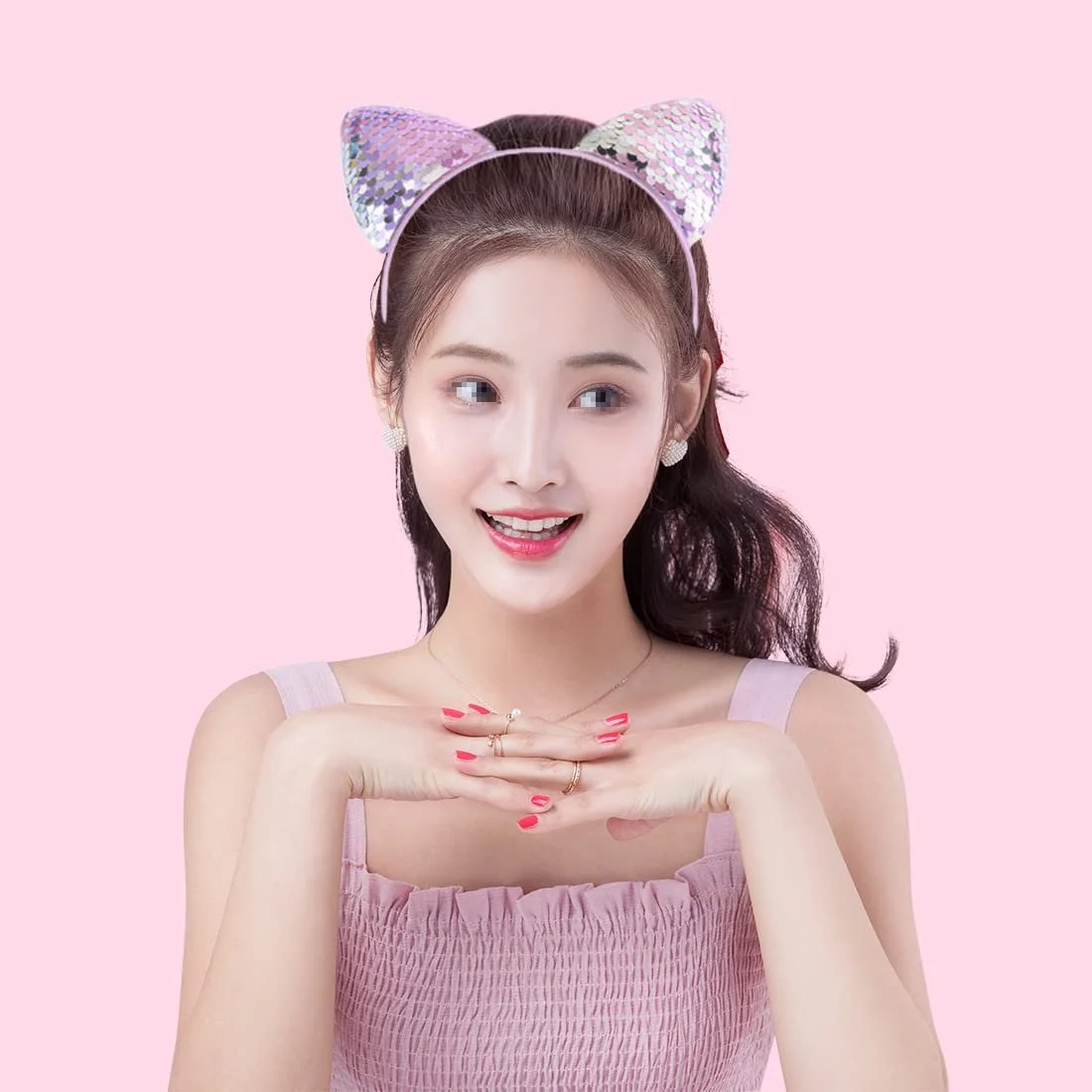 Набір обручів для волосся з котячими вушками з двосторонніми паєтками, фото №5