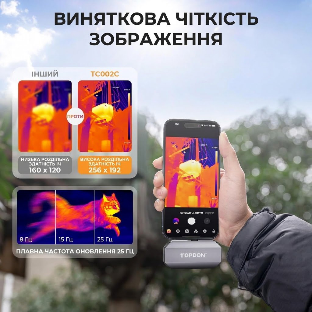 Тепловізійна камера TOPDON TC002C 256 x 192 40mk 25Hz Сірий, фото №5