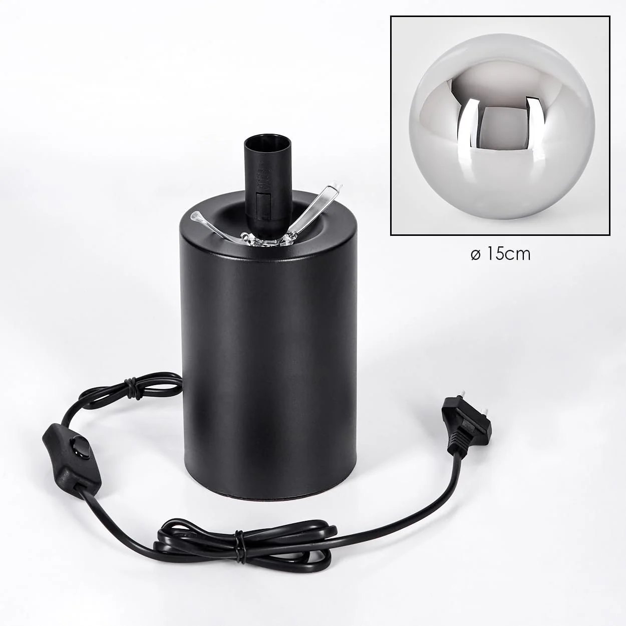 Настільна лампа HOFSTEIN Gastor Металева/Скляна Ретро/Вінтаж Діаметр 15 см E14 Чорна/Хром/Димчаста, фото №5