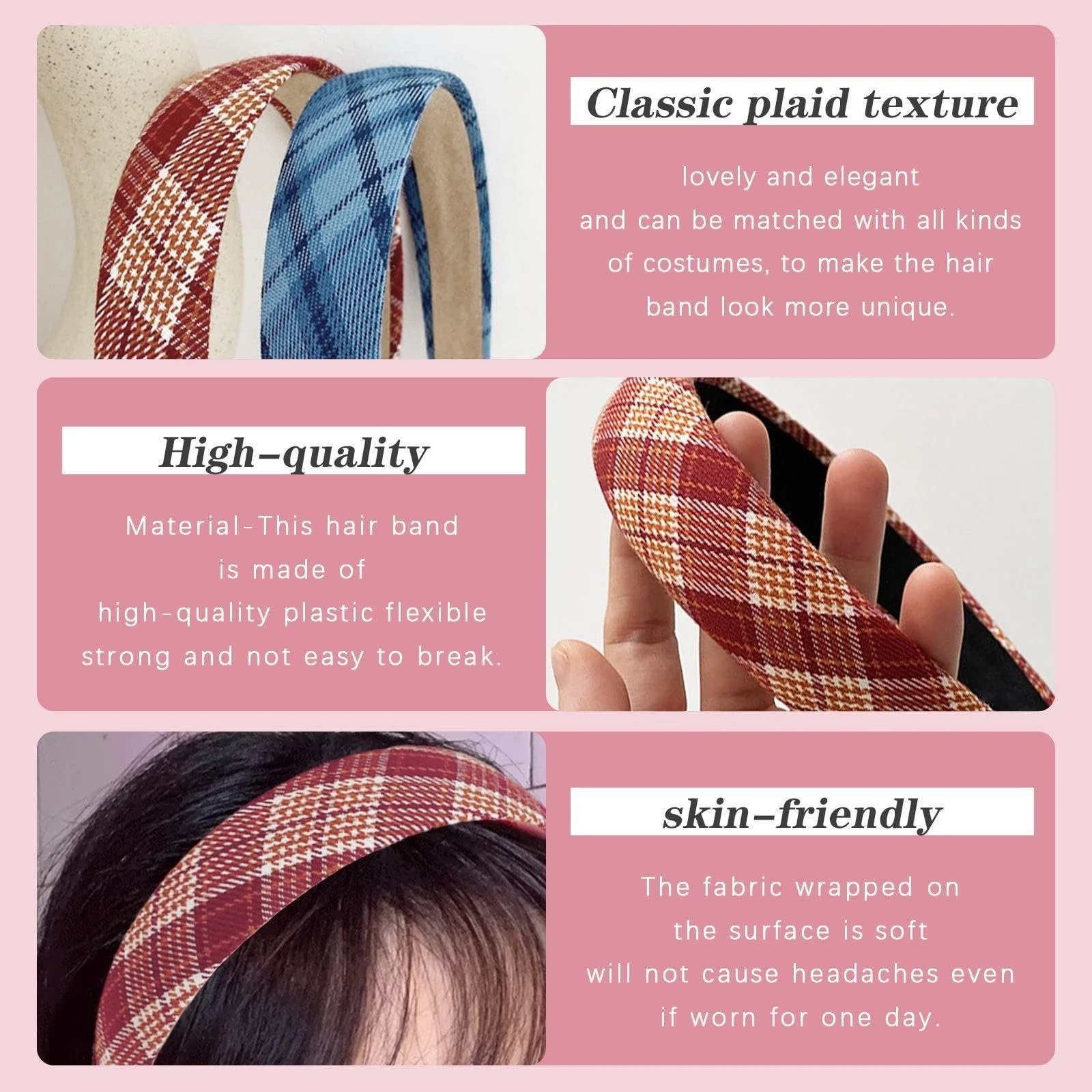 Набір з 2-х картатих обручів на голову, фото №3