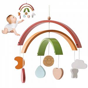 Мобиль Baby Wind Chime Детская Кровать, Радужные Облака Звезды Подвесной Колокольчик Деревянный Кулон - Фото 1