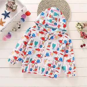 Куртка для дівчинки з капюшоном, довгий рукав, принт, застібка-блискавка synthetic.ua - Фото 1