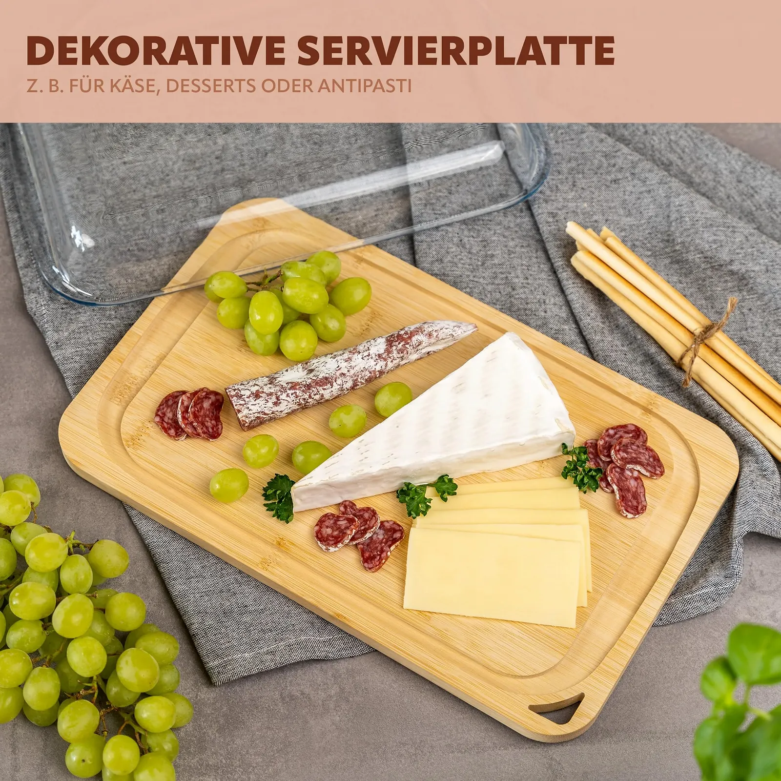 Форма для запекания eluno 2,2 л стеклянная с бамбуковой крышкой прямоугольная, фото №8