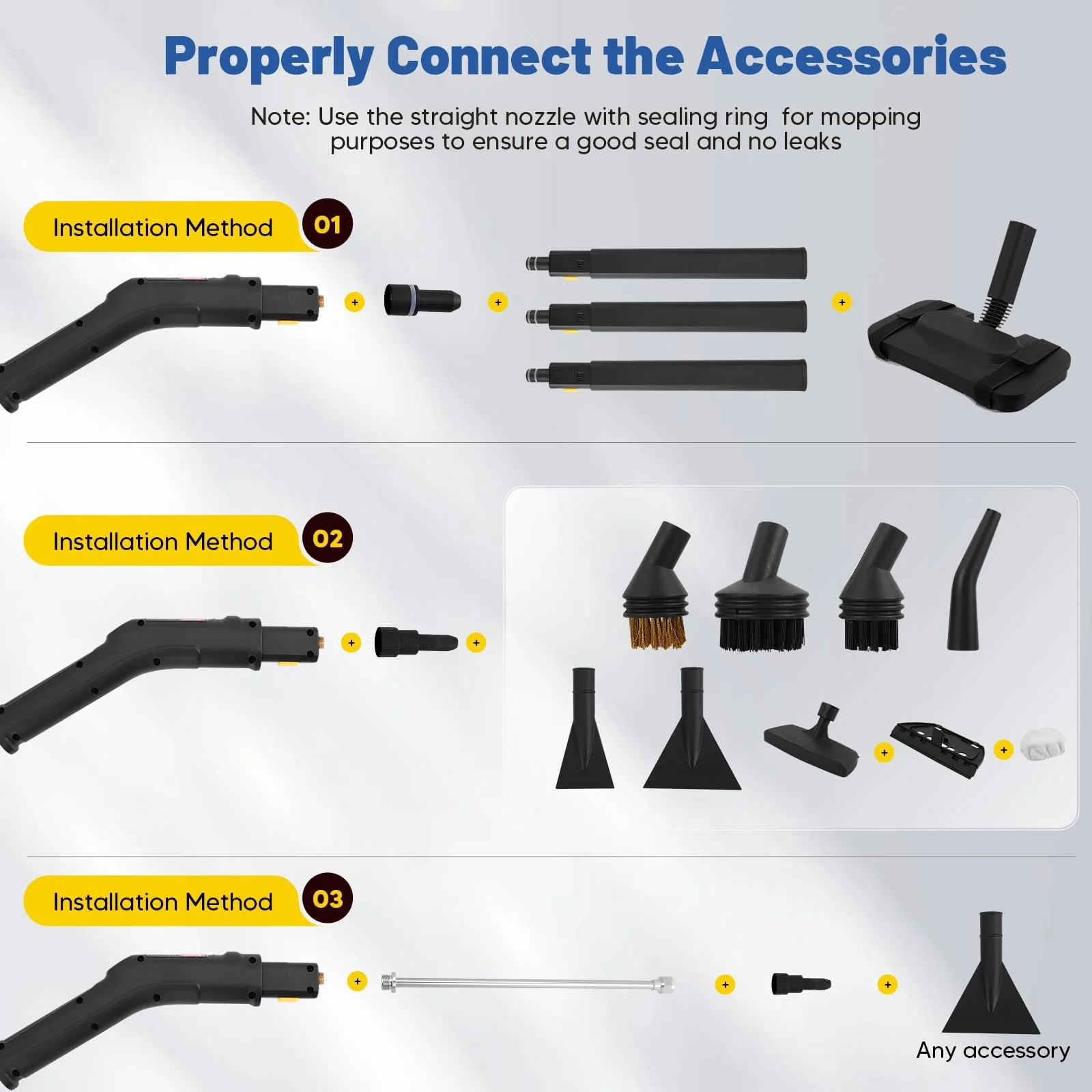 Пароочисник 2500W 1.6L 10 секунд нагрівання 3 рівні регулювання з аксесуарами, фото №7 Пароочисник 2500W 1.6L 10 секунд нагрівання 3 рівні регулювання з аксесуарами, фото №7