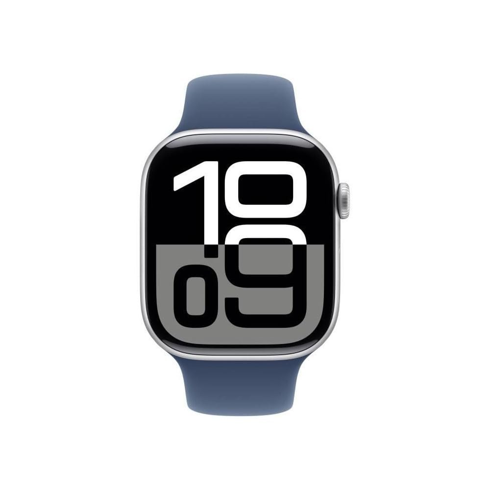 Смарт-годинник Apple Watch Series 10 (GPS + Cellular 46мм) Алюмінієвий корпус сріблястий, спортивний ремінець джинсовий (S/M), фото №2
