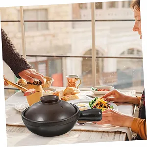 Кастрюля керамическая с ручкой для открытого огня и пароварки термостойкая synthetic.ua - Фото 1