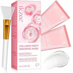 Ночная маска для обертывания Collagen, корейская коллагеновая маска-пленка для лица для улучшения эластичности кожи, увлажнения, разглаживания и укрепления кожи на ночь (розовая - 2 шт.) - Фото 1