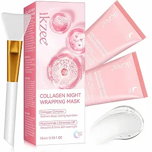 Ночная маска для обертывания Collagen, корейская коллагеновая маска-пленка для лица для улучшения эластичности кожи, увлажнения, разглаживания и укрепления кожи на ночь (розовая - 2 шт.) - Фото 1