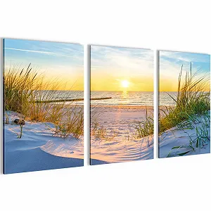 Набір картин Novart N034736b Пляж та море Бохо 3 шт. Синій та бежевий - Фото 1