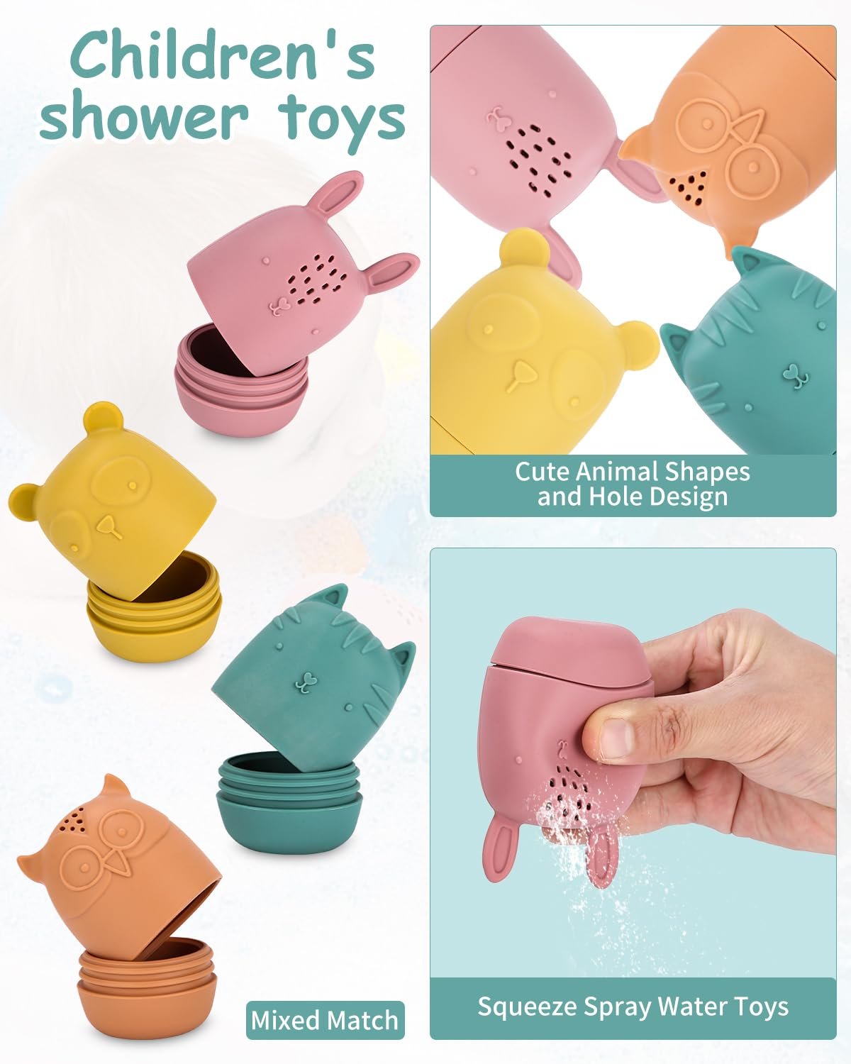 Набір з 8 силіконових тварин для ванни, фото №2