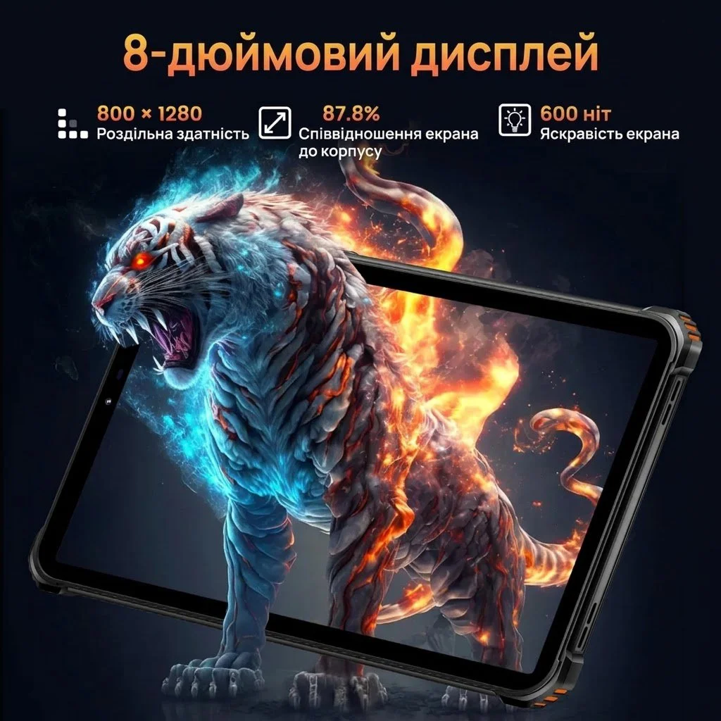 Планшет 8" OUKITEL RT3 Pro 4+12/128Gb 4G 2-SIM 8 ядер Android 14 5356 mAh Чорний, фото №3