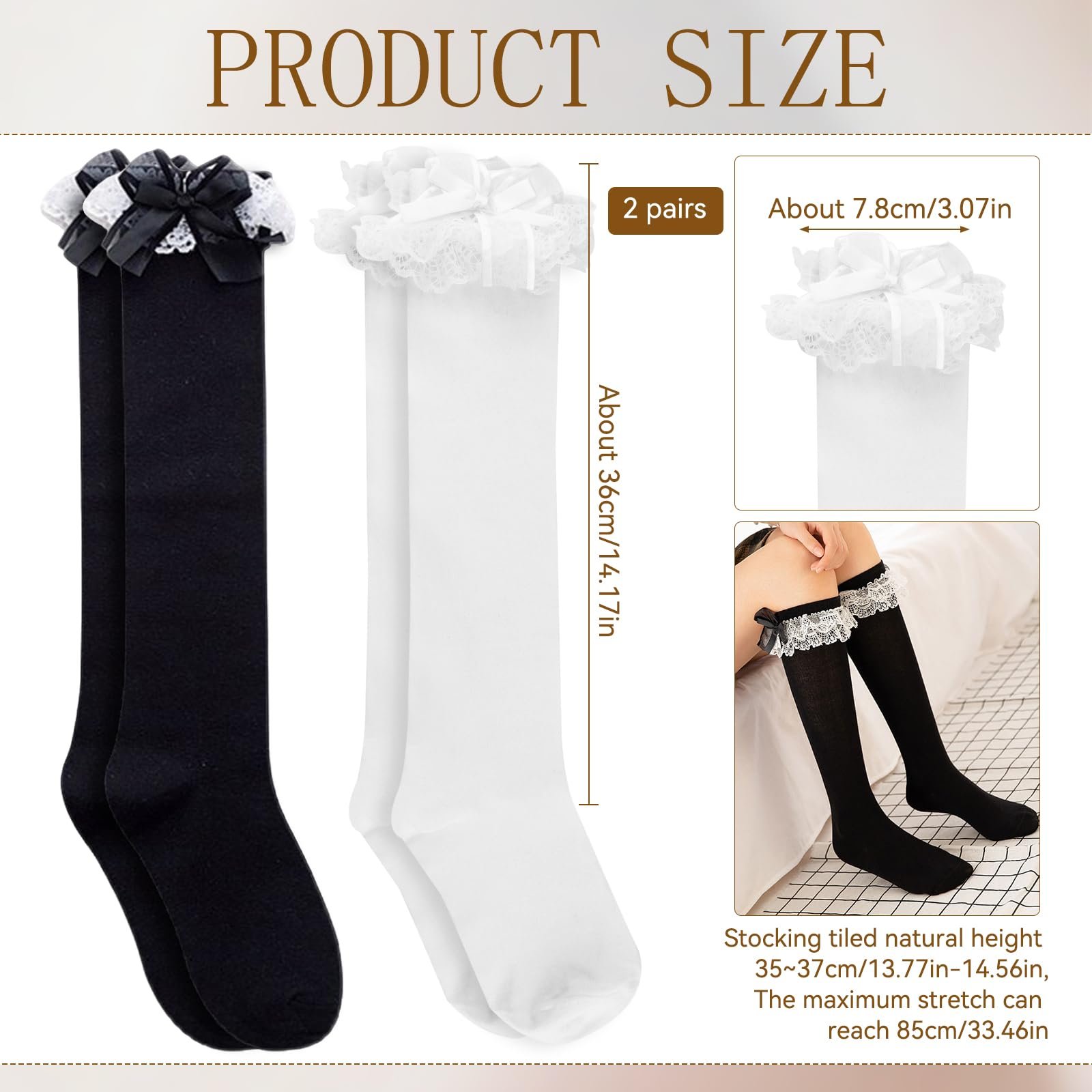 Гольфы с кружевом и бантом Белый, 2 пары, фото №3