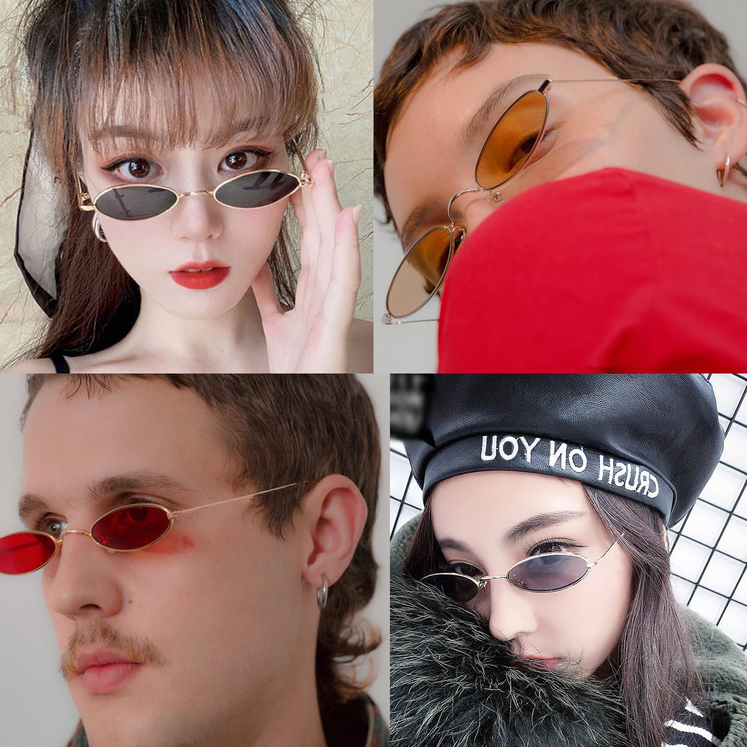 Сонцезахисні окуляри Ретро Хіпі Овальні в металевій оправі Сірий, Червоний, фото №6