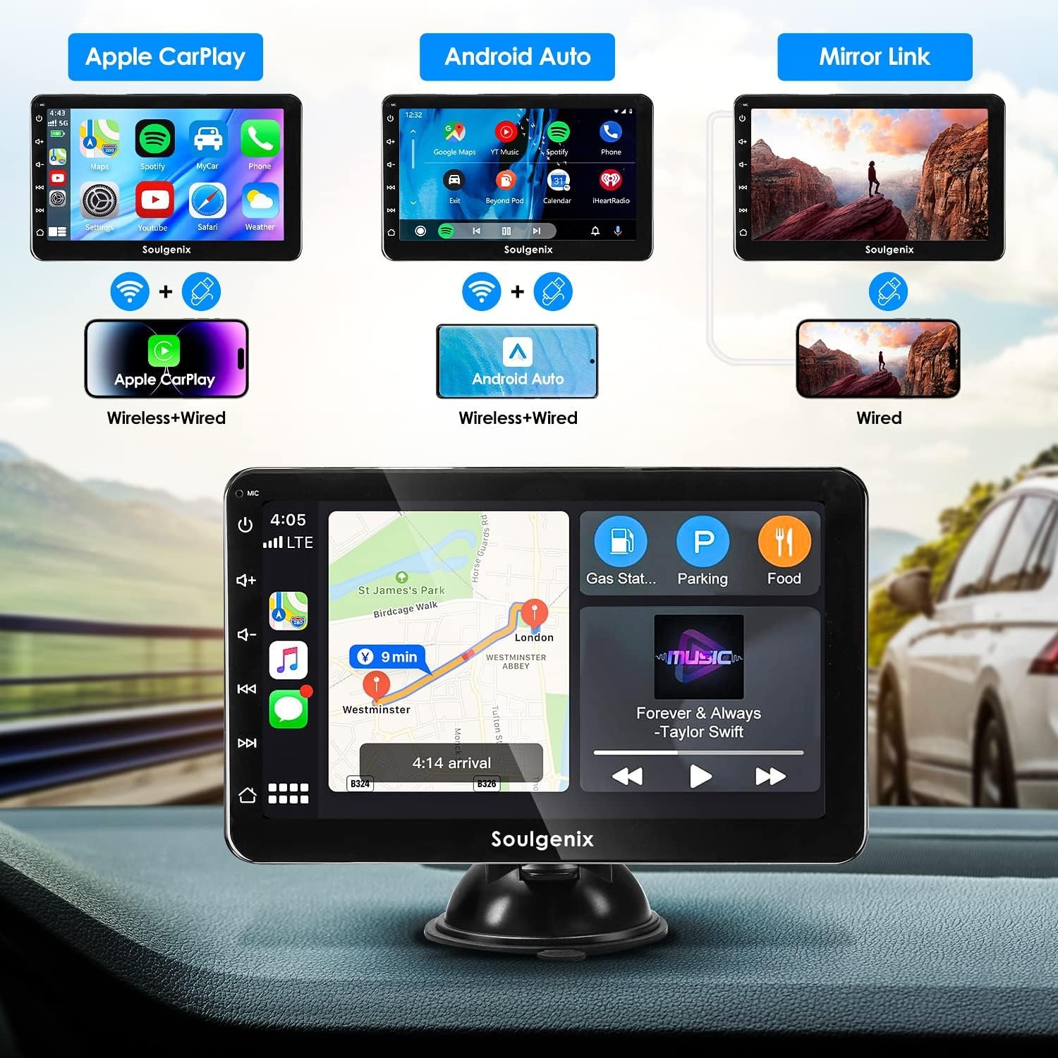 Автомагнитола Soulgenix / 7" / Сенсорная / Apple CarPlay / Android Auto / Bluetooth / WI-FI / GPS / USB / AUX / TF slot, фото №2
