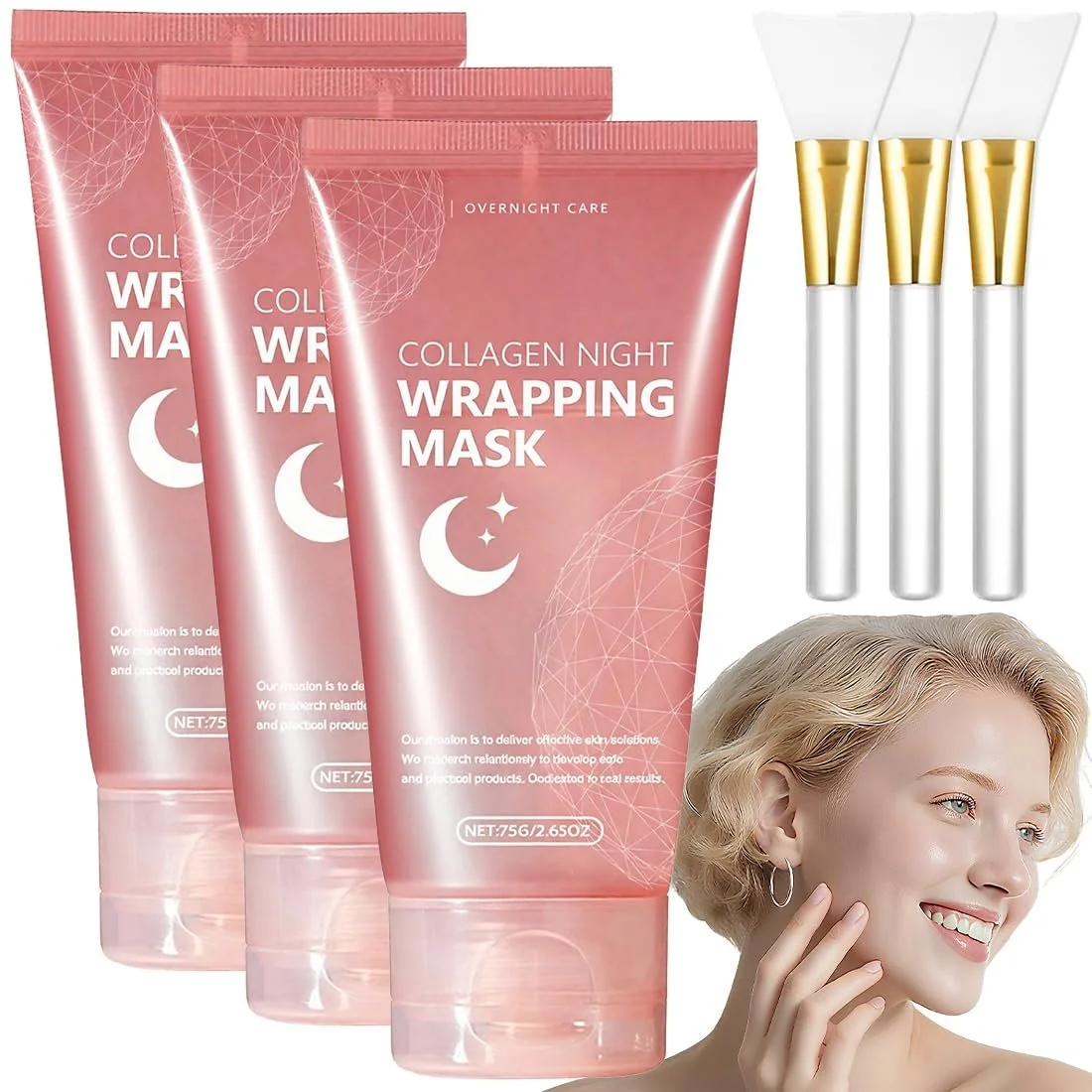 Нічна маска для обличчя Collagen з ефектом пілінгу, 75 мл x 3 (3 шт в упаковці), фото №1