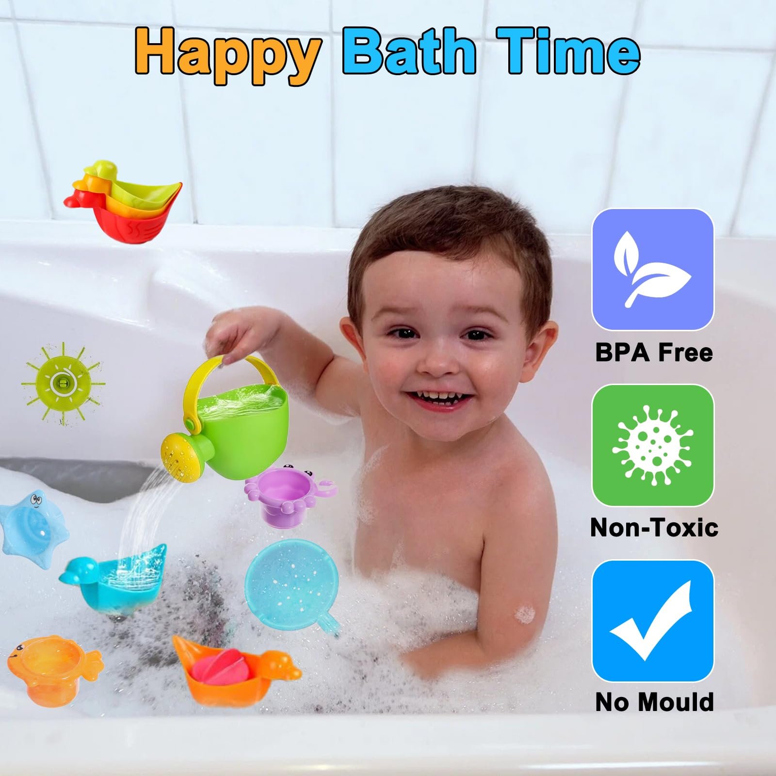 Іграшка для ванни Дитина від 1 року 11 штук з водяним колесом, що обертається, фото №3