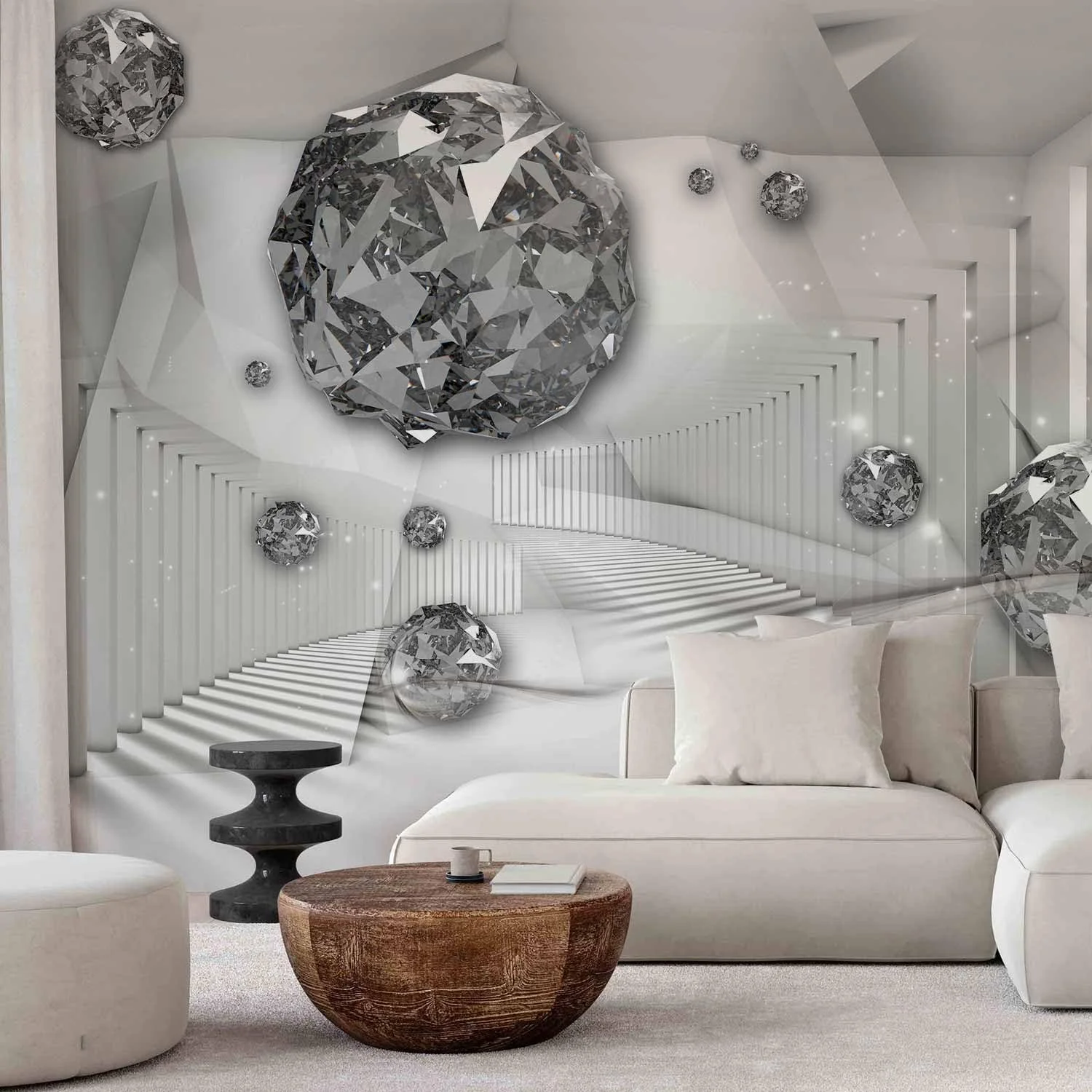 Фотошпалери murando Abstract Diamond 350 x 256 см 3D ефект флізелінові XXL Сріблясті, фото №2