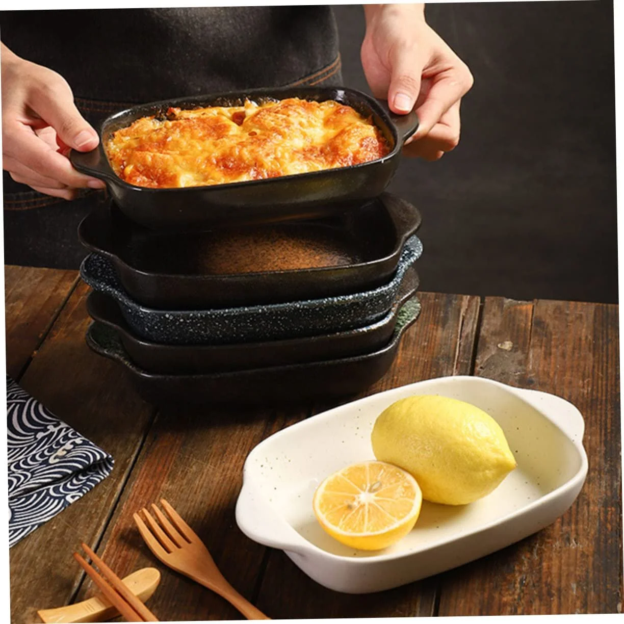 Форма для выпекания керамическая с двойной ручкой в японском стиле, фото №7