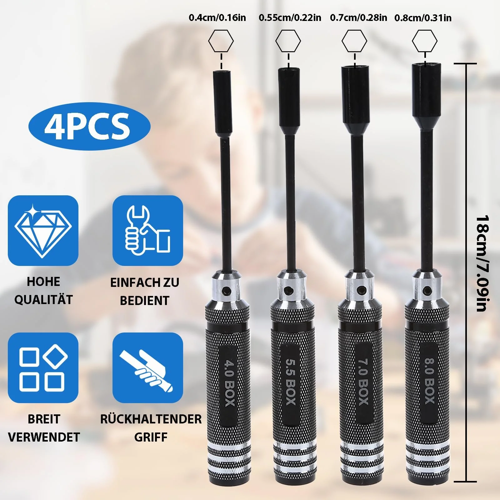 Набір шестигранних викруток для RC-моделей 4 шт. 4.0 мм 5.5 мм 7.0 мм 8.0 мм, фото №2