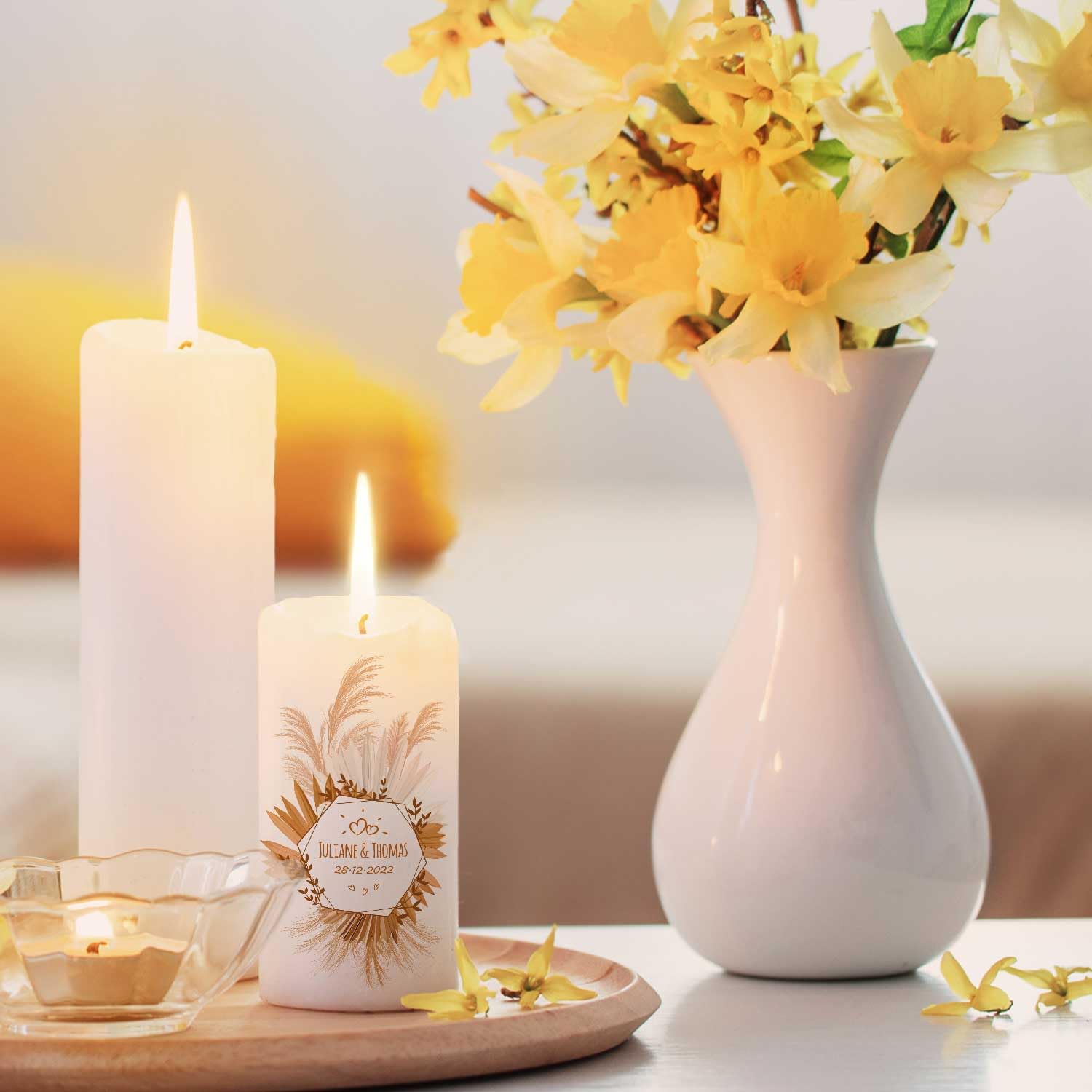 Свеча GRAVURZEILE Small Tropical Pampas Grass Персонализированная Pillar Candle Белый 120/58 мм, фото №4