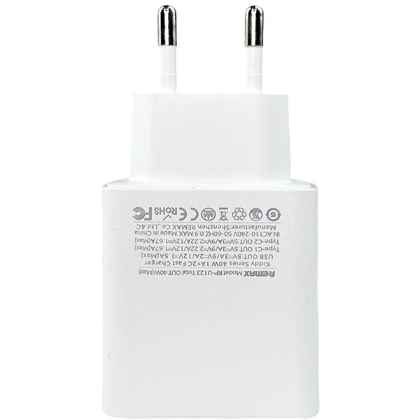 Швидка зарядка для телефону REMAX RP-U123 40Вт PD 1xType-A 2xType-C EC Білий, фото №2
