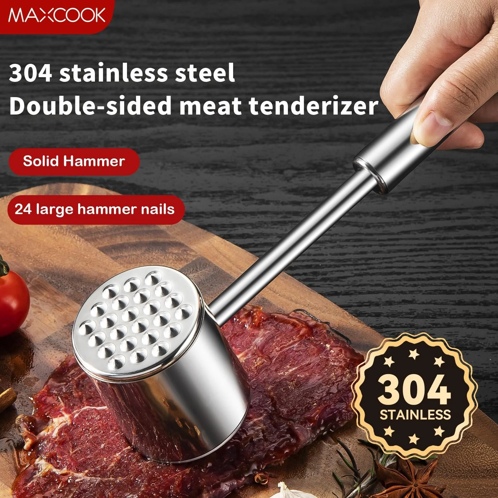Молоток для мяса Stainless Steel 18/8 двухсторонний с эргономичной ручкой можно мыть в посудомоечной машине, фото №3 Молоток для мяса Stainless Steel 18/8 двухсторонний с эргономичной ручкой можно мыть в посудомоечной машине, фото №3