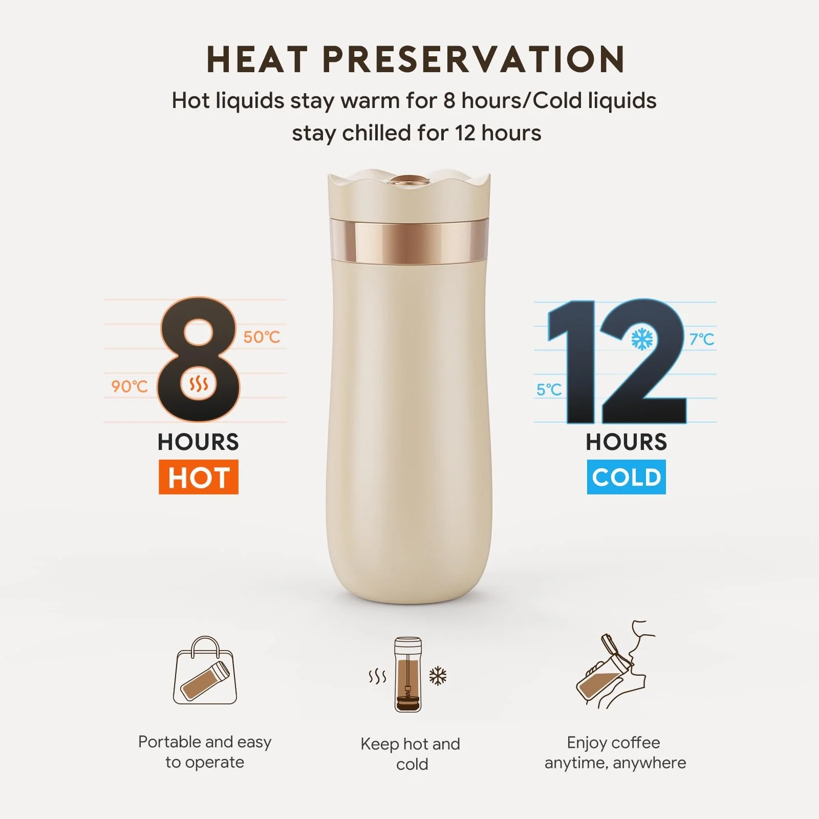 Дорожная кофеварка френч-пресс 355 мл Нержавеющая сталь, фото №5