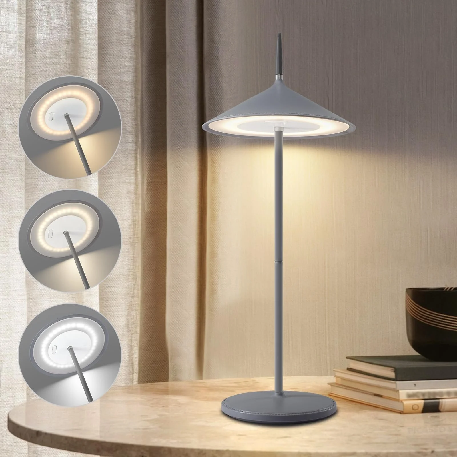 Настільна лампа LED акумуляторна сенсорна IP44 USB-C Сірий, фото №1