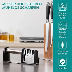 Точилка для ножів та ножиць Navaris Professional 3-ступінчаста нержавіюча сталь synthetic.ua - Фото 1