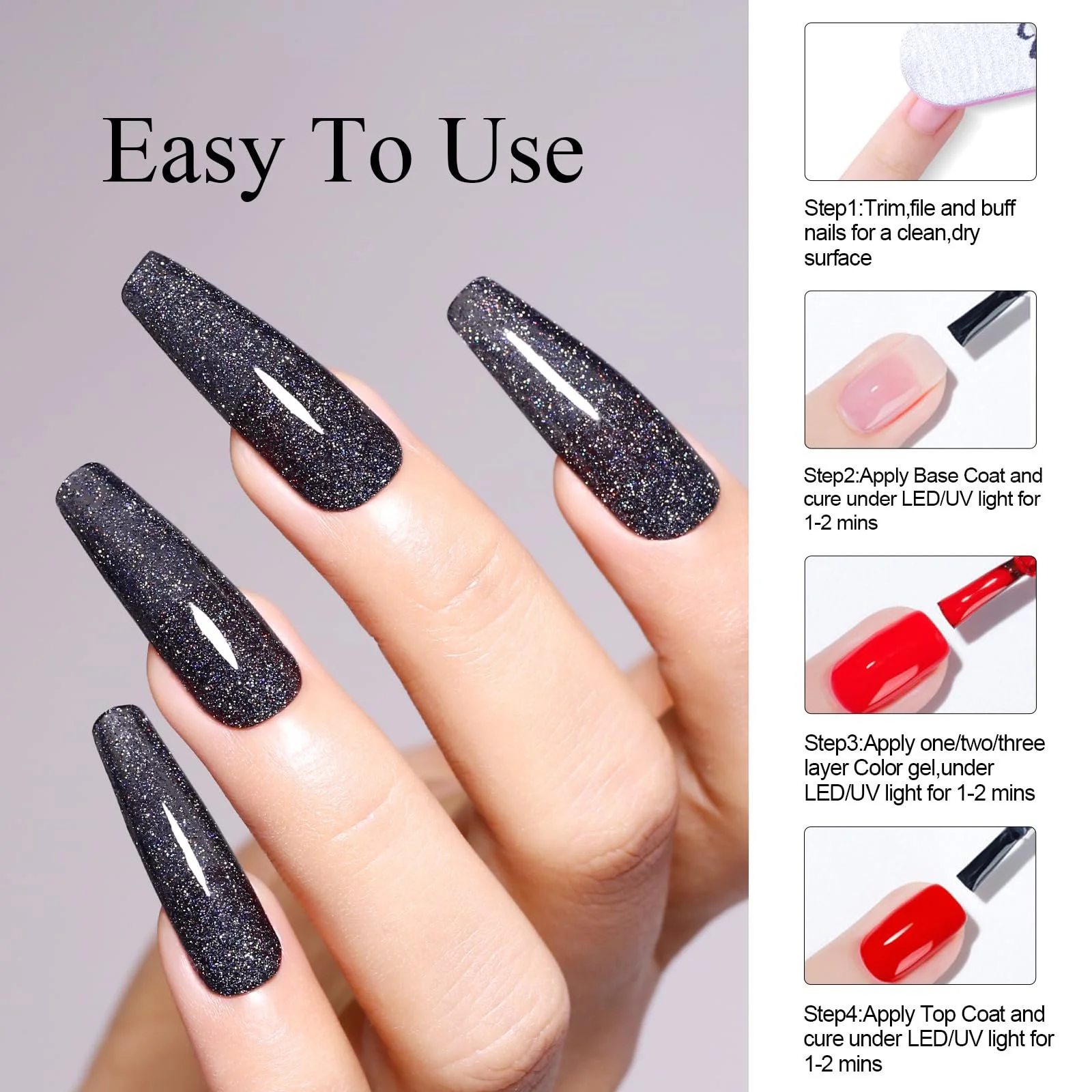 Гель-лак Imtiti Чорний з блискітками 15 мл Чорний з блискітками, фото №4