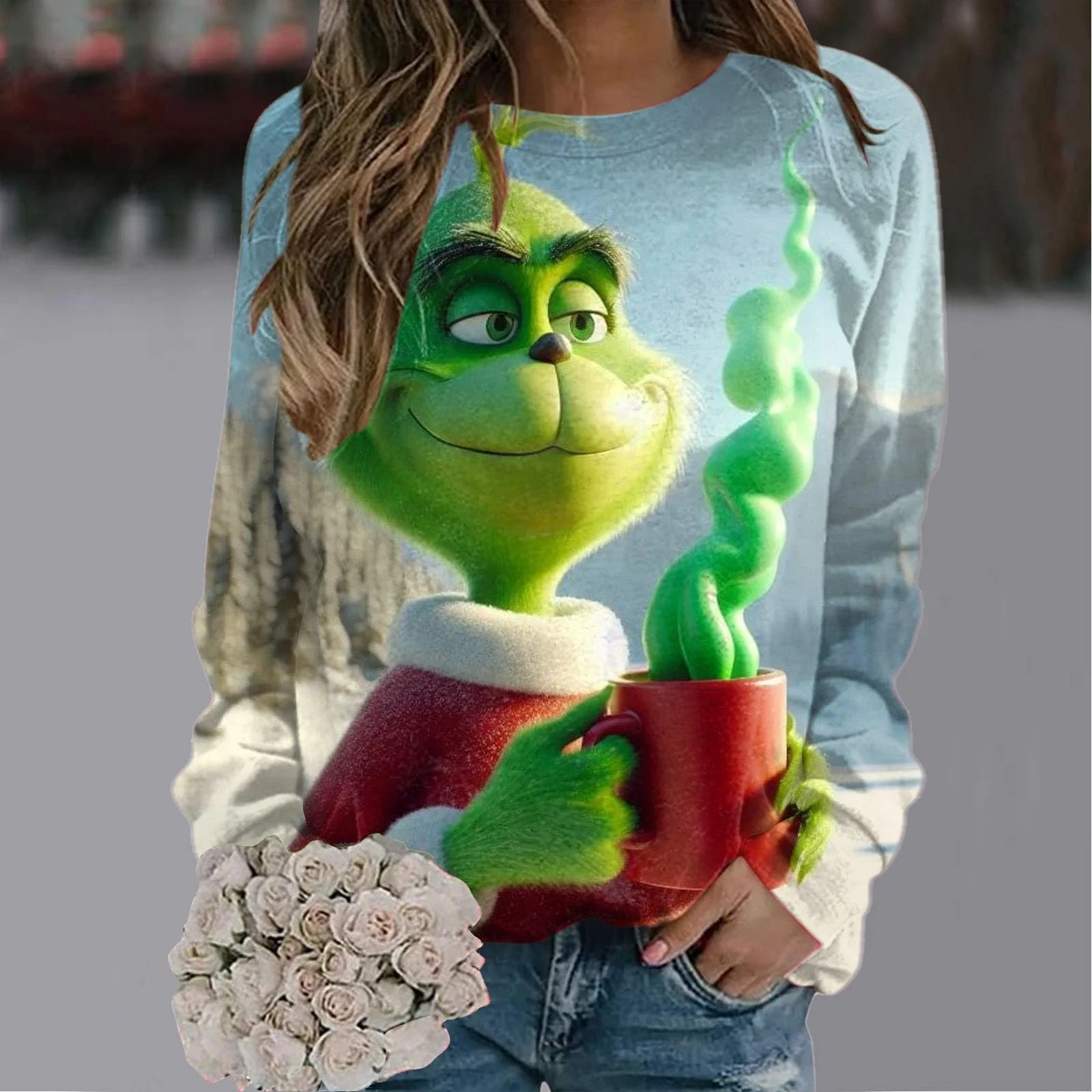 Рождественский джемпер BHXUTK Рождественский свитер женский зимний oversize Рождественский длинный рукав, фото №2